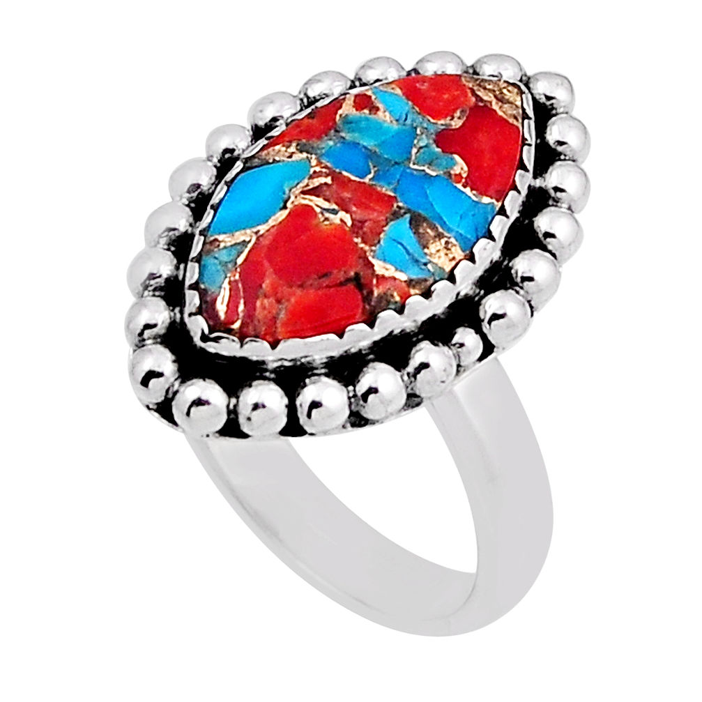 10.33cts solitaire coral matrix turquoise marquise silver ring size 7.5 n28298