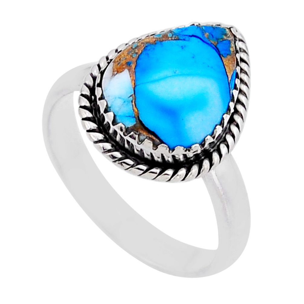 6.02cts solitaire cotton candy turquoise pear 925 silver ring size 8.5 n54405