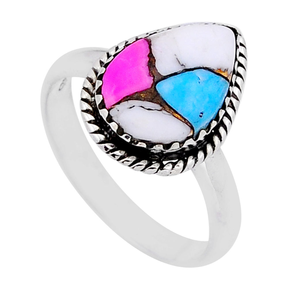 6.40cts solitaire cotton candy turquoise pear 925 silver ring size 9.5 n54410