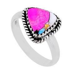 4.90cts solitaire cotton candy turquoise trillion silver ring size 9.5 n54391