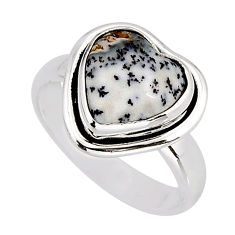 5.10cts solitaire dendrite opal (merlinite) heart silver ring size 6.5 y75382