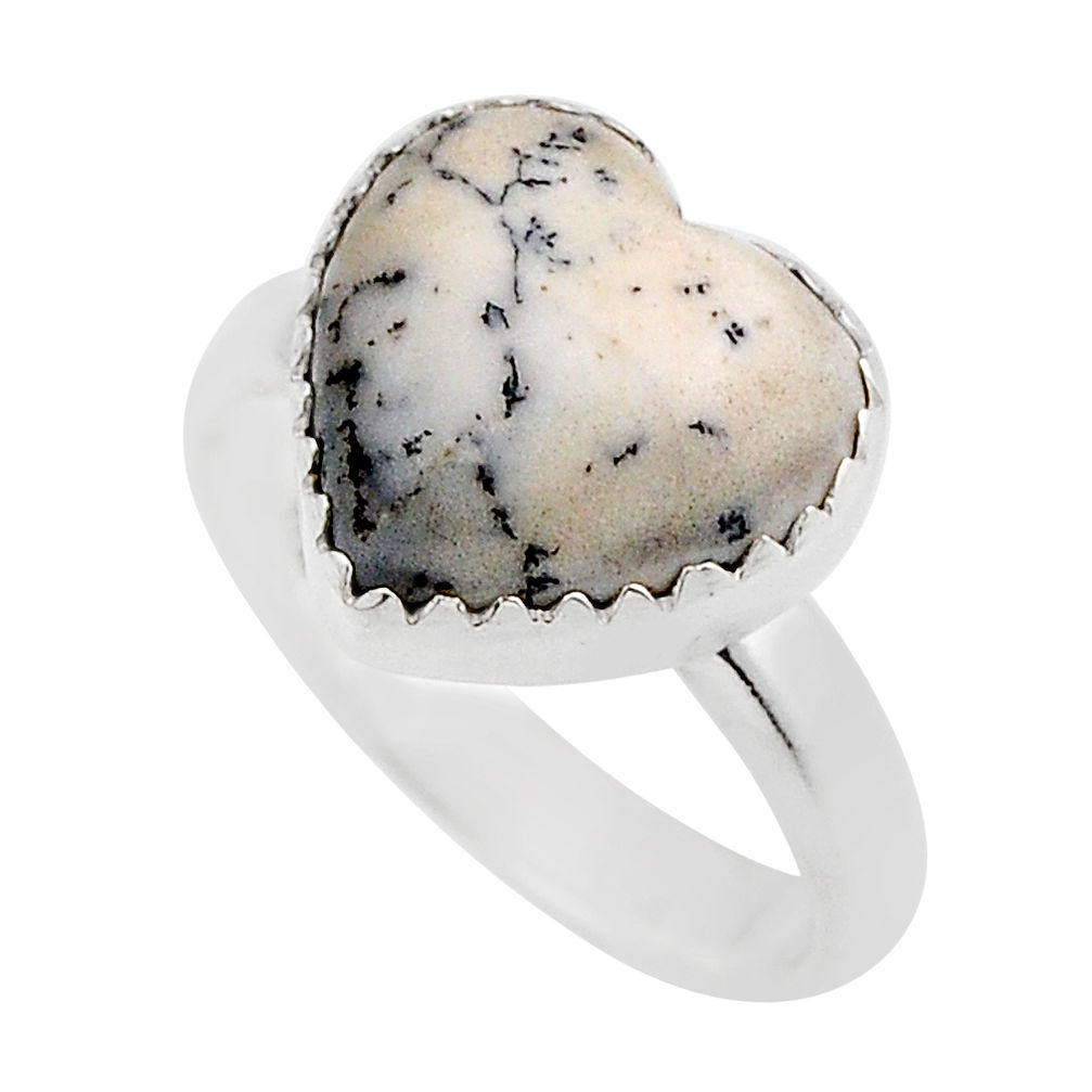 5.63cts solitaire dendrite opal (merlinite) heart silver ring size 6.5 y88590