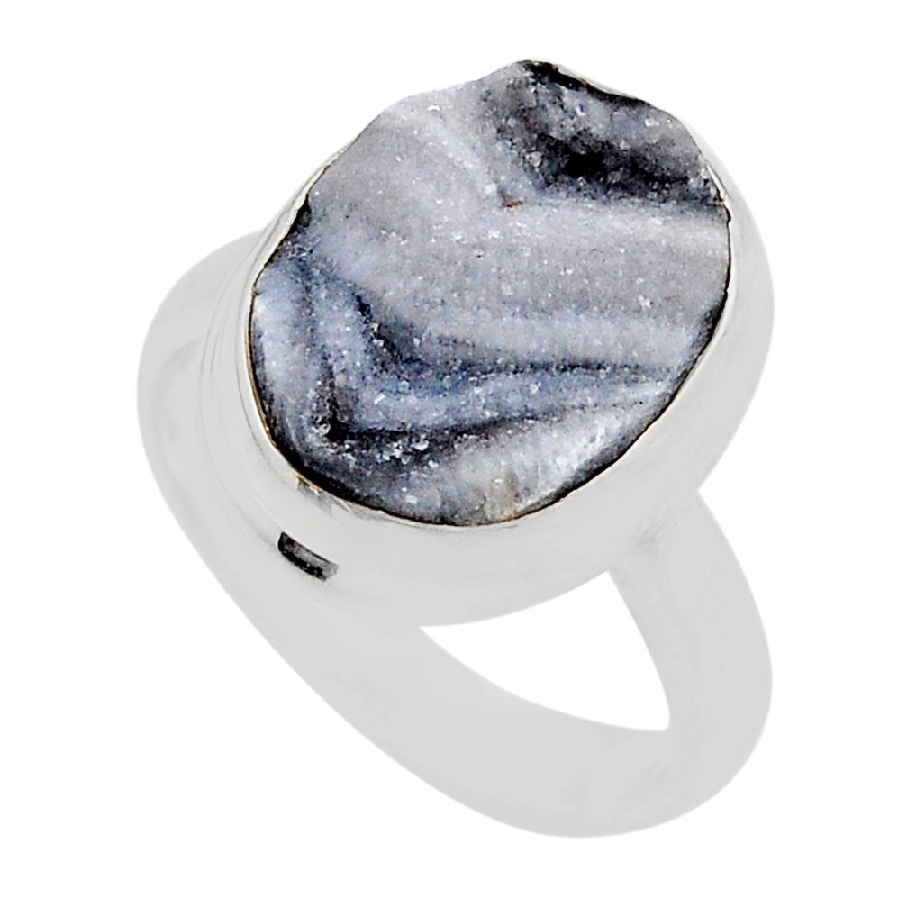 10.64cts solitaire desert druzy (chalcedony rose) 925 silver ring size 7 y88247