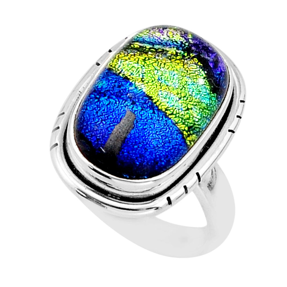 7.58cts solitaire dichroic glass octagan shape 925 silver ring size 6 y66652