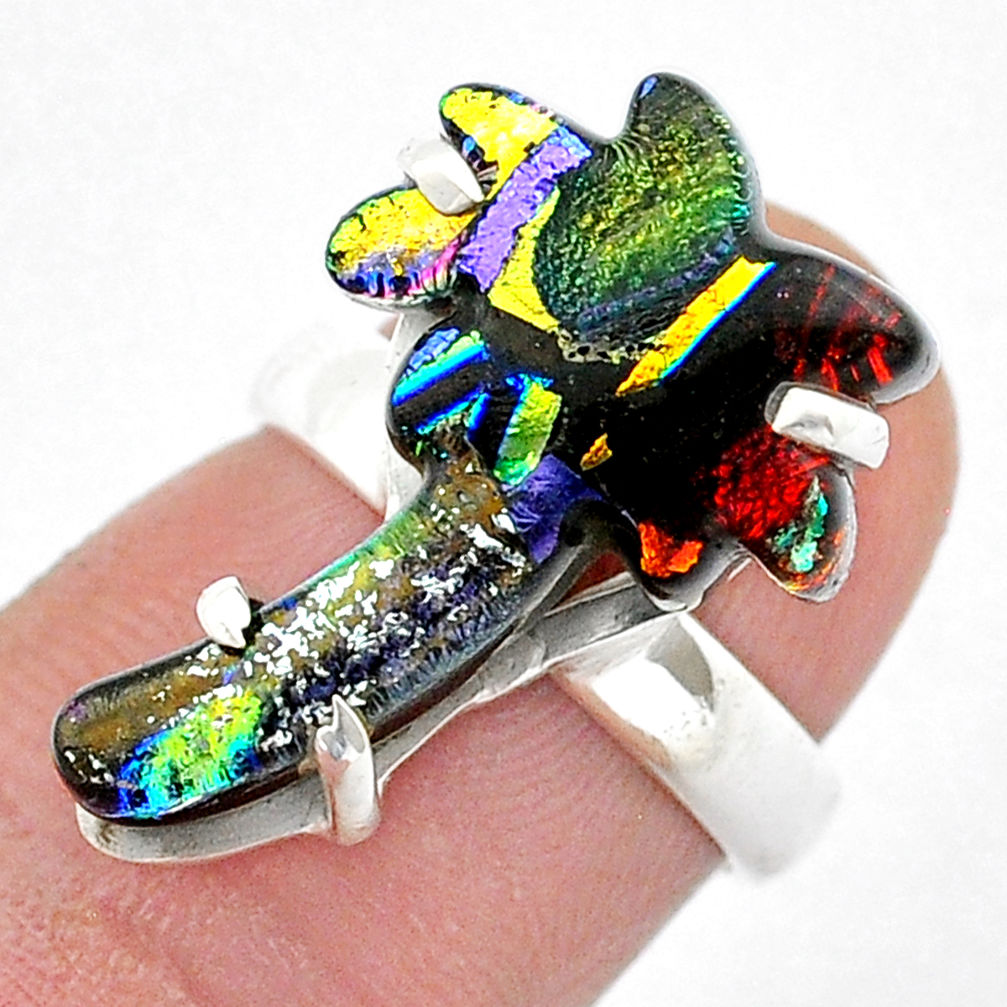 10.25cts solitaire dichroic glass palm tree 925 silver ring size 5.5 u57734
