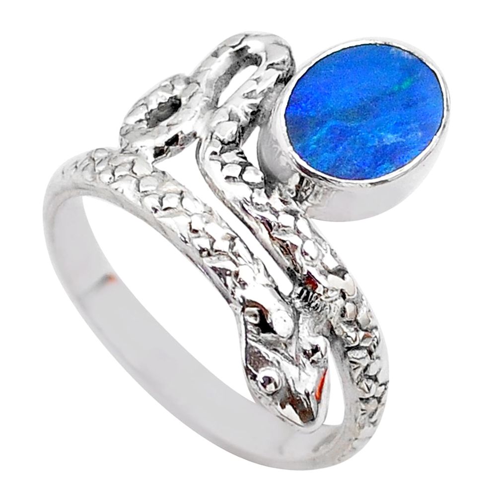 1.51cts solitaire doublet opal australian 925 silver snake ring size 7 t31974