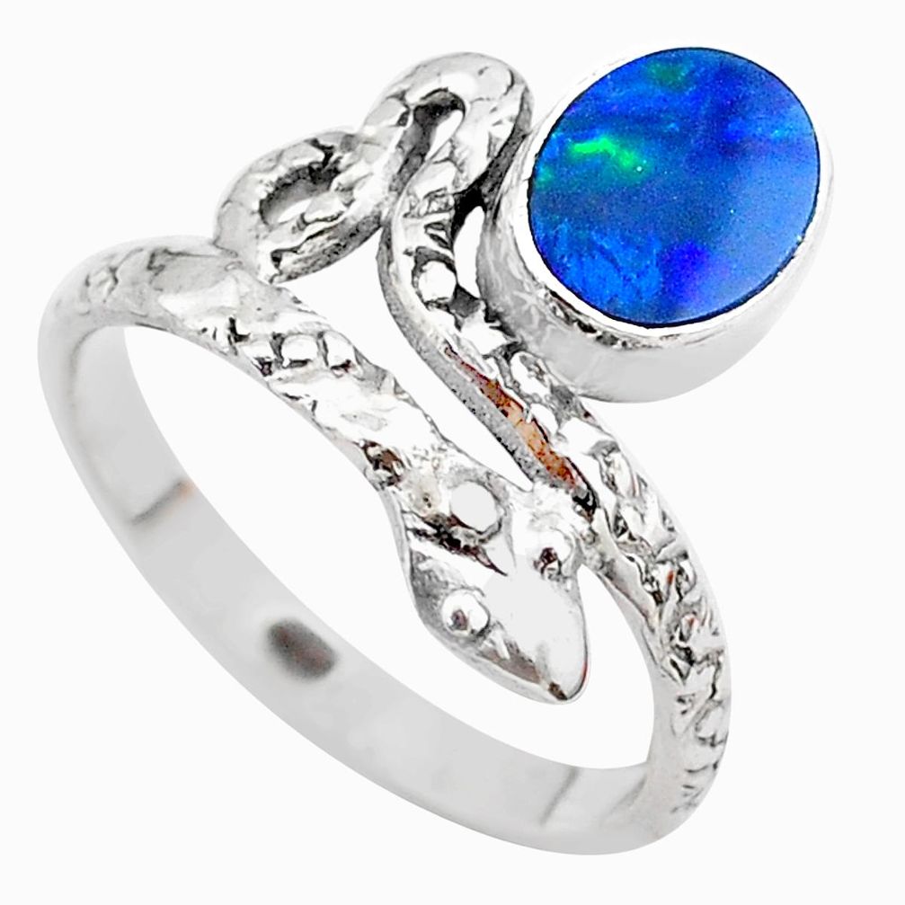 1.81cts solitaire doublet opal australian 925 silver snake ring size 9 t31983