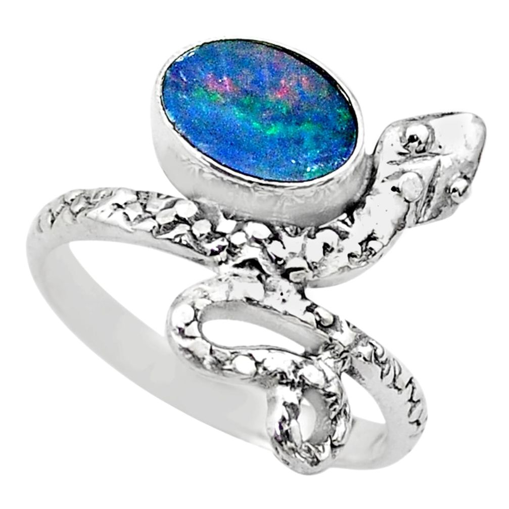 2.19cts solitaire doublet opal australian 925 silver snake ring size 6.5 t31940