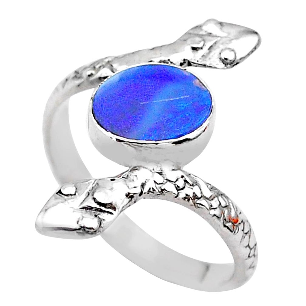 1.63cts solitaire doublet opal australian 925 silver snake ring size 8.5 t31987