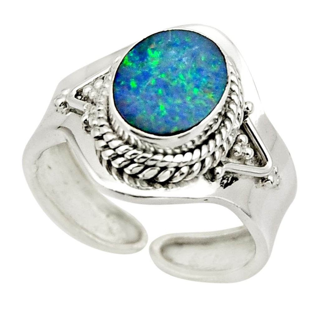 2.55cts solitaire doublet opal australian silver adjustable ring size 7.5 r49698