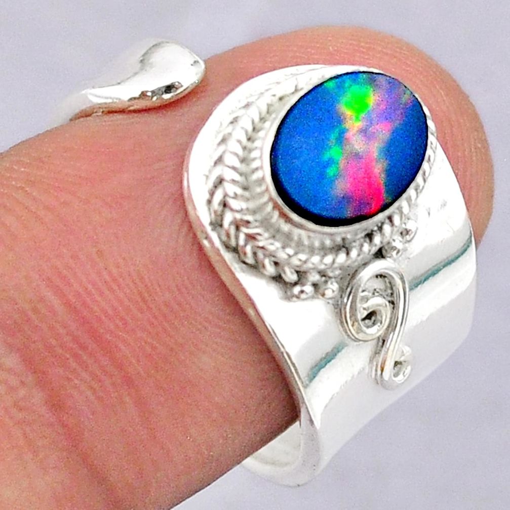 1.81cts solitaire doublet opal australian silver adjustable ring size 7 t32081