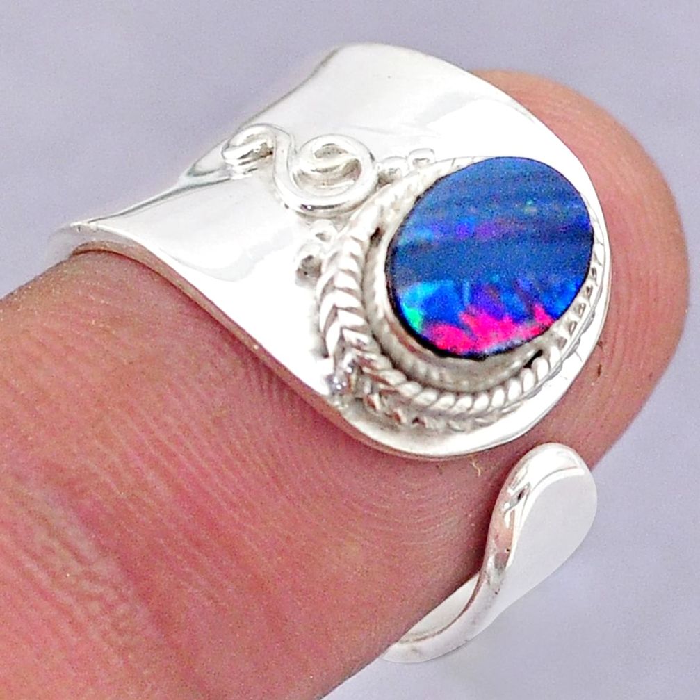 1.74cts solitaire doublet opal australian silver adjustable ring size 7 t32086