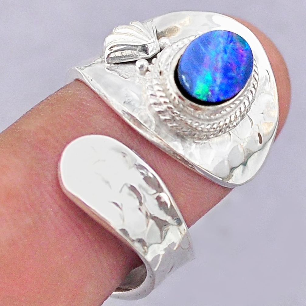 1.81cts solitaire doublet opal australian silver adjustable ring size 7 t32095