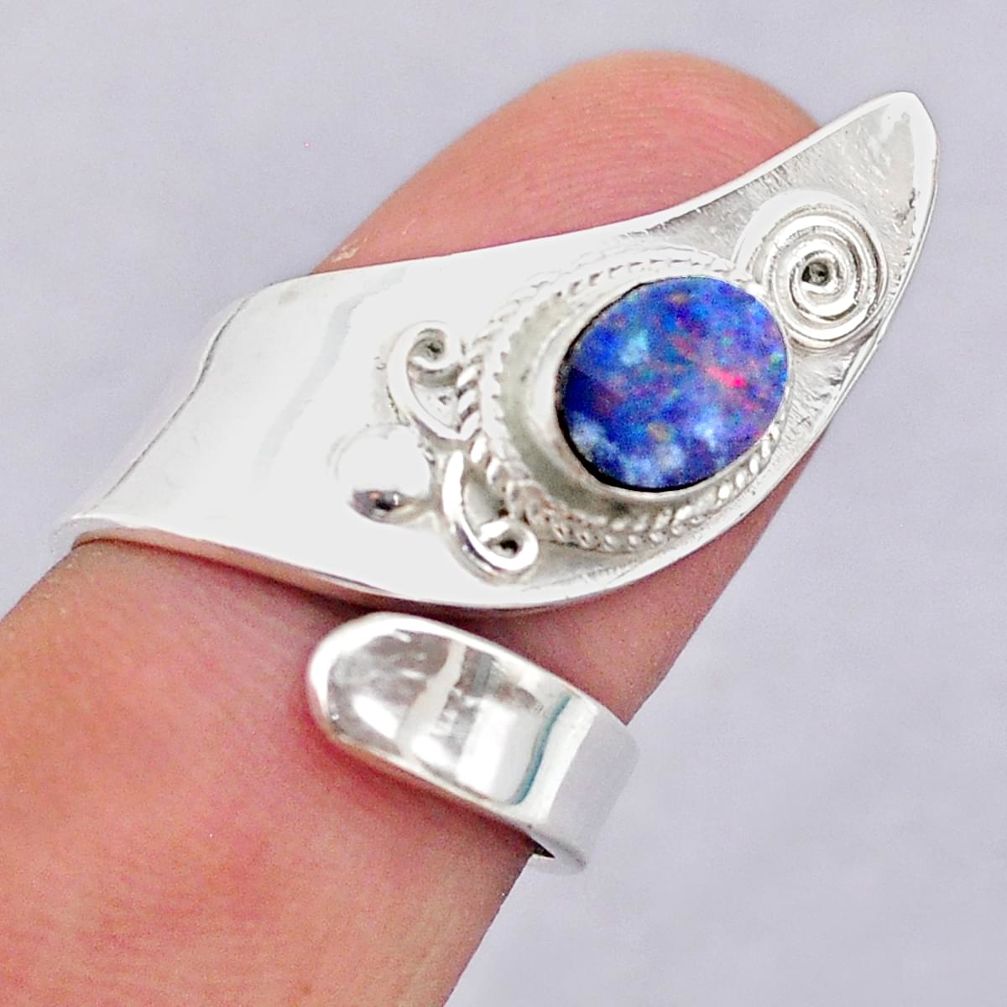 1.74cts solitaire doublet opal australian silver adjustable ring size 7 t32098