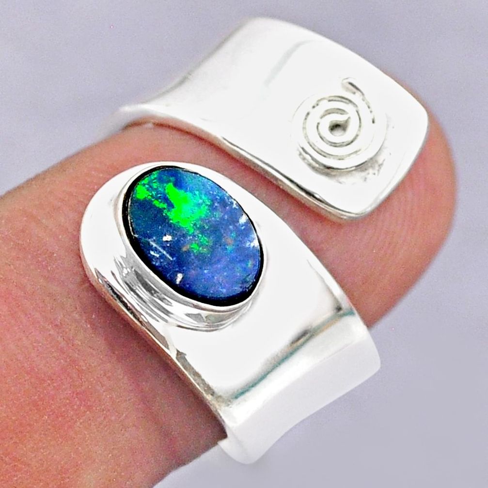 1.79cts solitaire doublet opal australian silver adjustable ring size 7.5 t32084