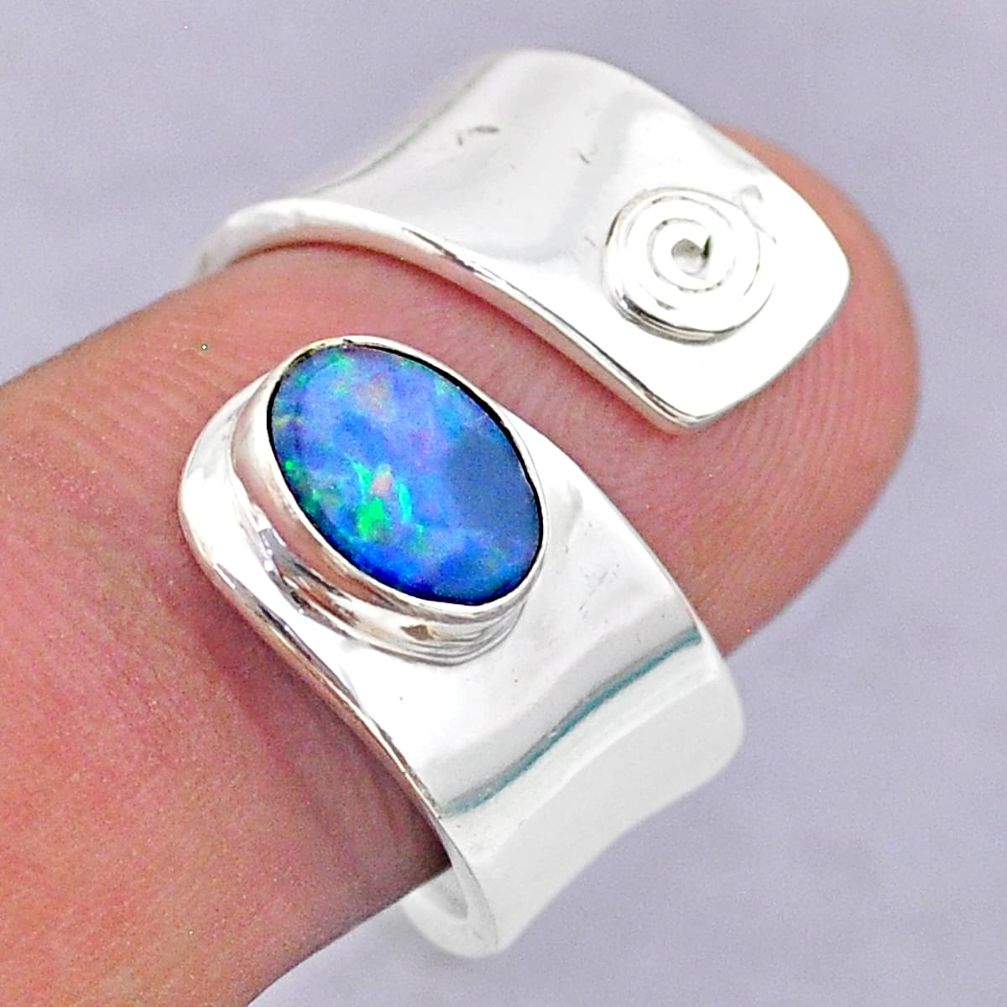 1.74cts solitaire doublet opal australian silver adjustable ring size 7.5 t32087