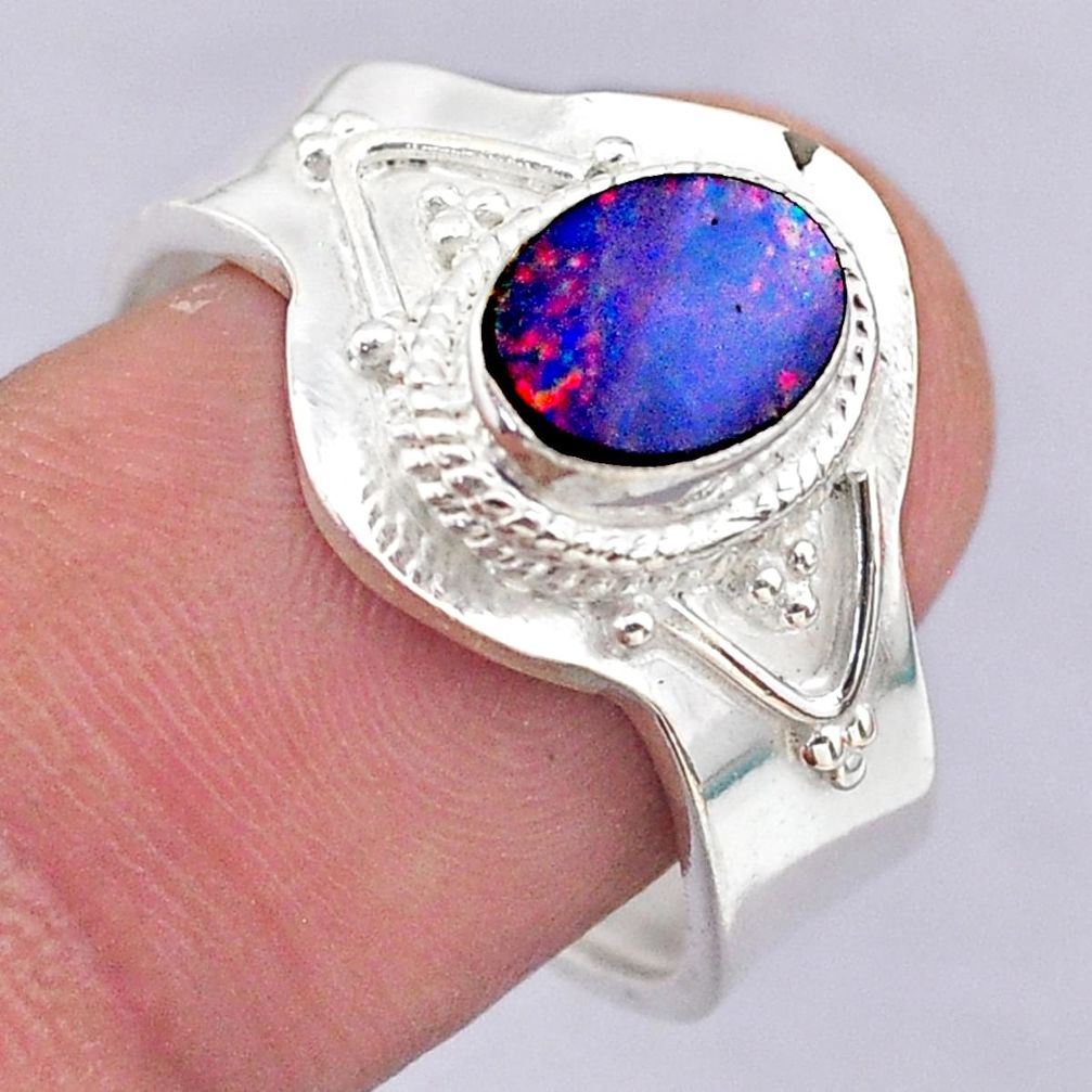 1.74cts solitaire doublet opal australian silver adjustable ring size 7.5 t32091