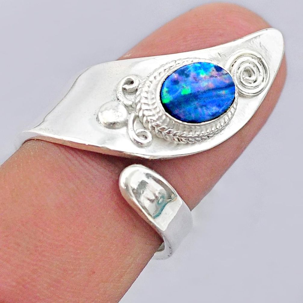 1.82cts solitaire doublet opal australian silver adjustable ring size 8.5 t32096