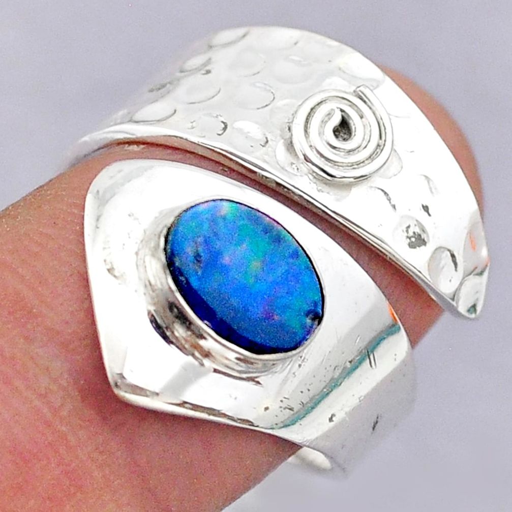 1.76cts solitaire doublet opal australian silver adjustable ring size 8.5 t32097