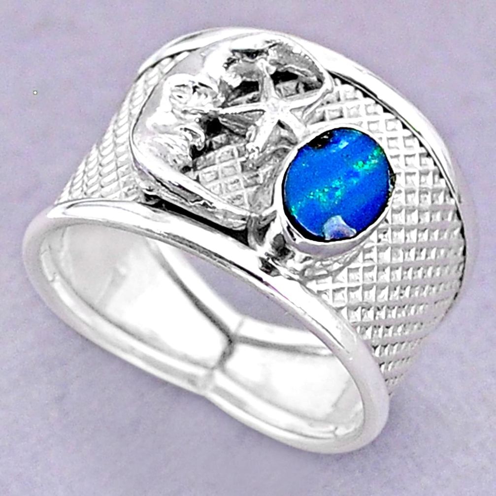 Solitaire doublet opal australian silver crescent moon star ring size 8.5 t32487