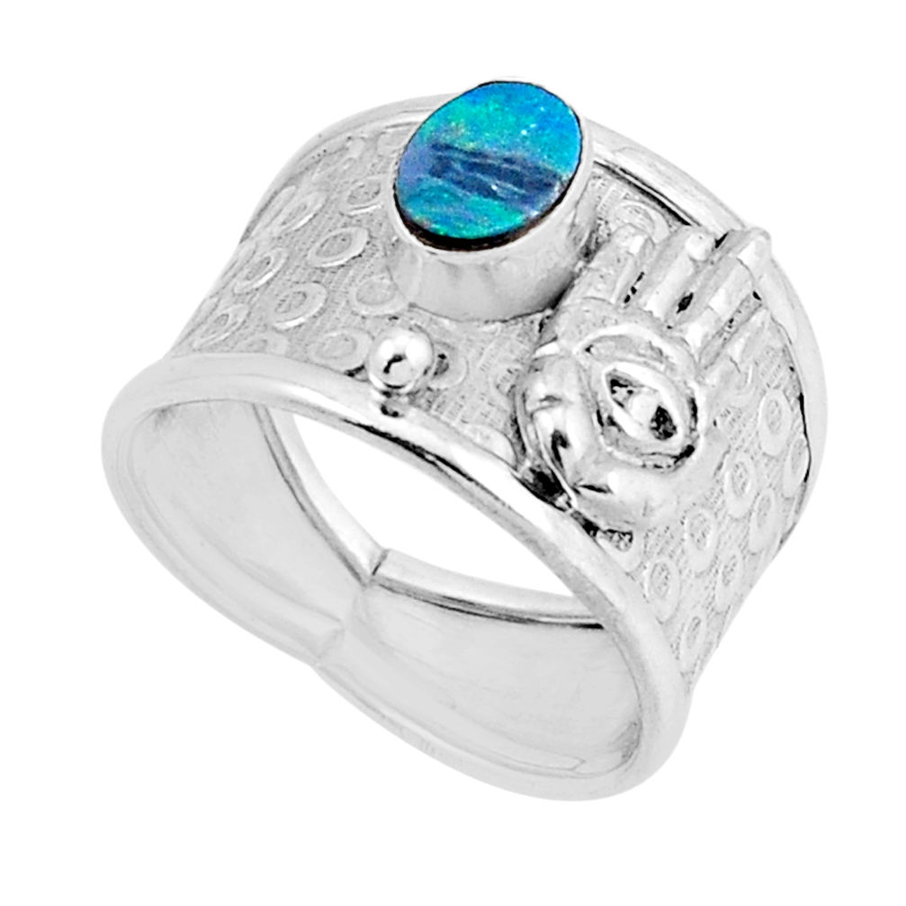 Solitaire doublet opal australian silver hand of god hamsa ring size 7.5 y50730