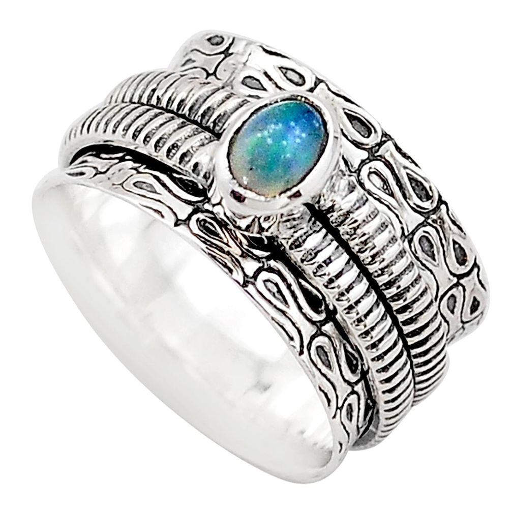 0.96cts solitaire ethiopian opal 925 silver spinner band ring size 7 t67719