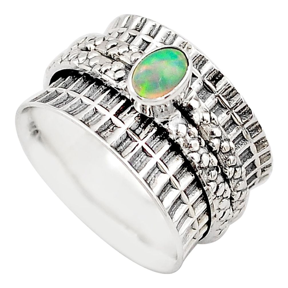 1.10cts solitaire ethiopian opal 925 silver spinner band ring size 8 t67716