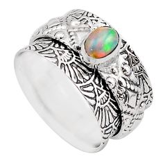 1.00cts solitaire ethiopian opal 925 silver spinner band ring size 6.5 t67715