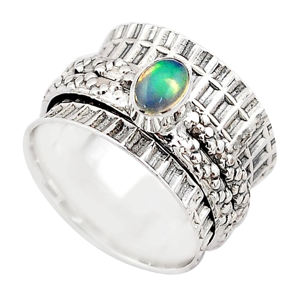 1.03cts solitaire ethiopian opal 925 silver spinner band ring size 6.5 t67718