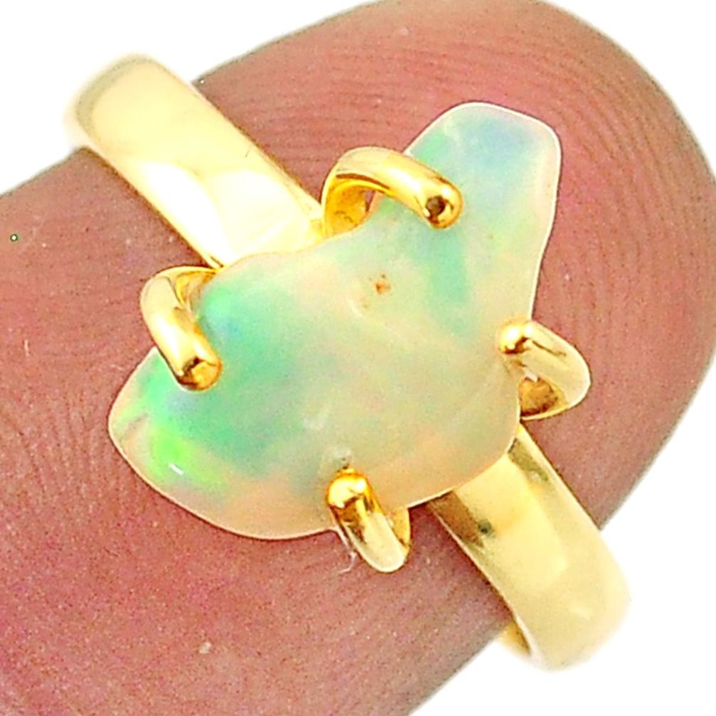 3.50cts solitaire ethiopian opal rough 925 silver 14k gold ring size 7 t70426