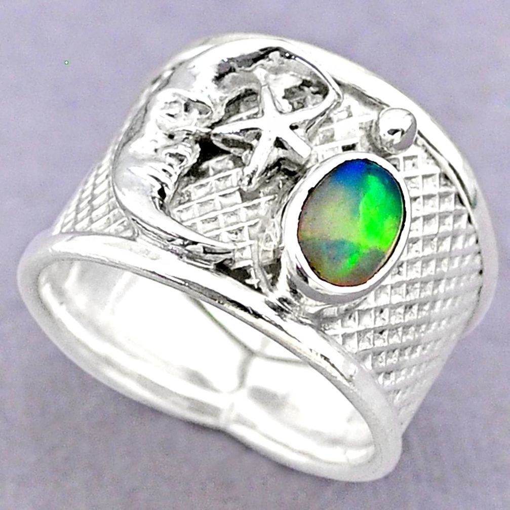 1.46cts solitaire ethiopian opal silver crescent moon star ring size 7 t32375