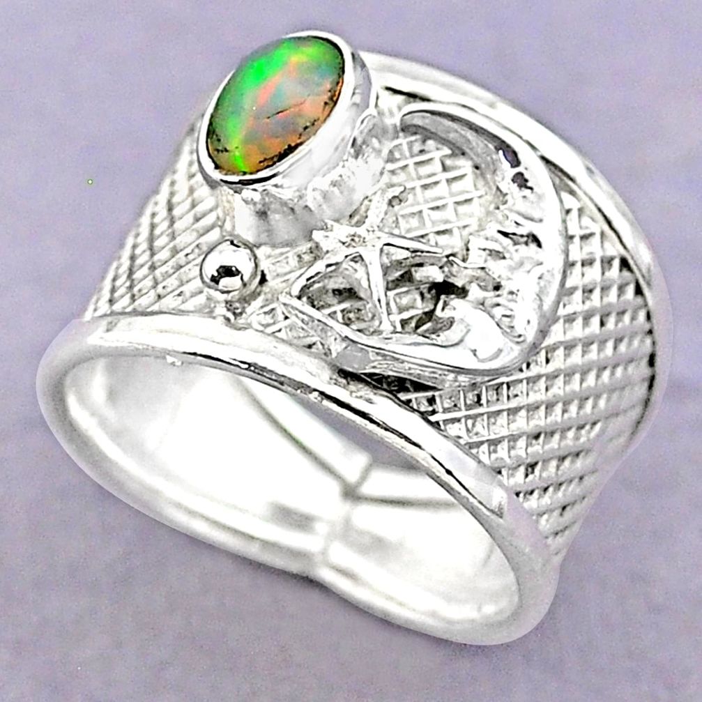 1.58cts solitaire ethiopian opal silver crescent moon star ring size 8 t32368