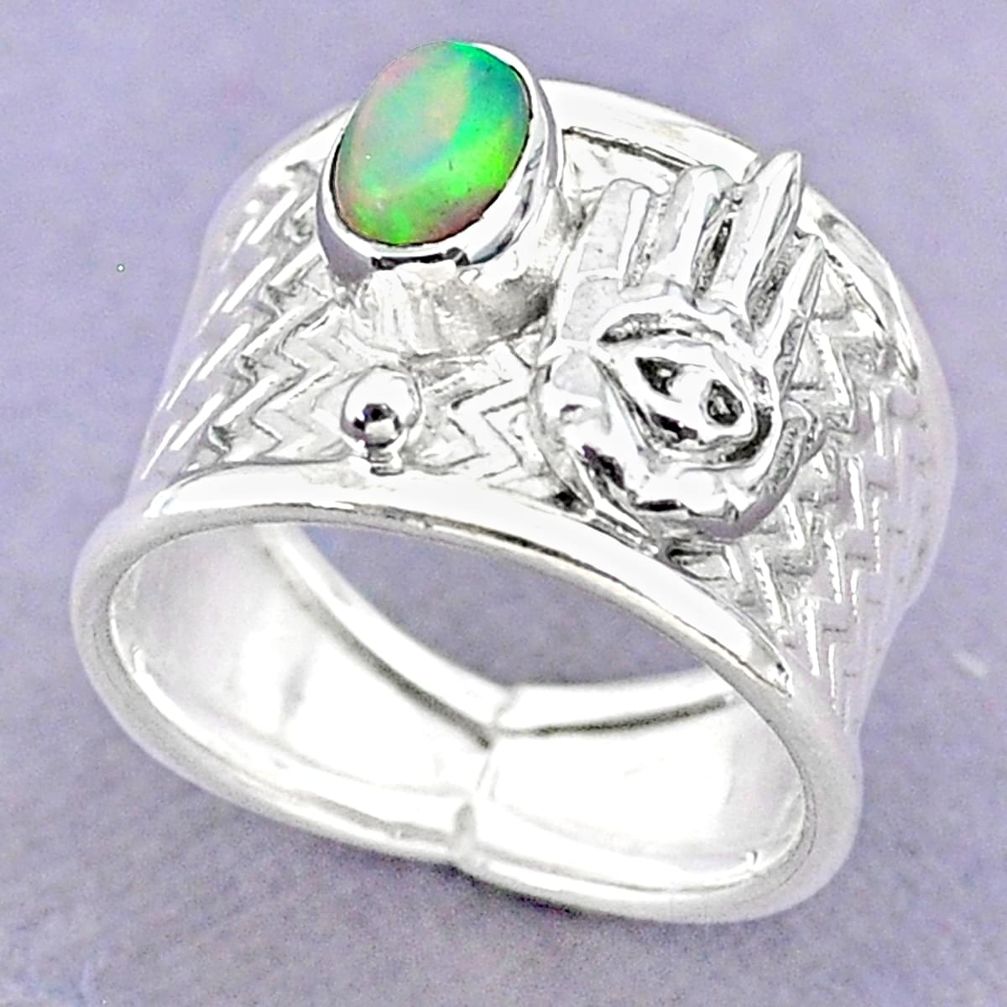 1.51cts solitaire ethiopian opal silver hand of god hamsa ring size 6.5 t32350