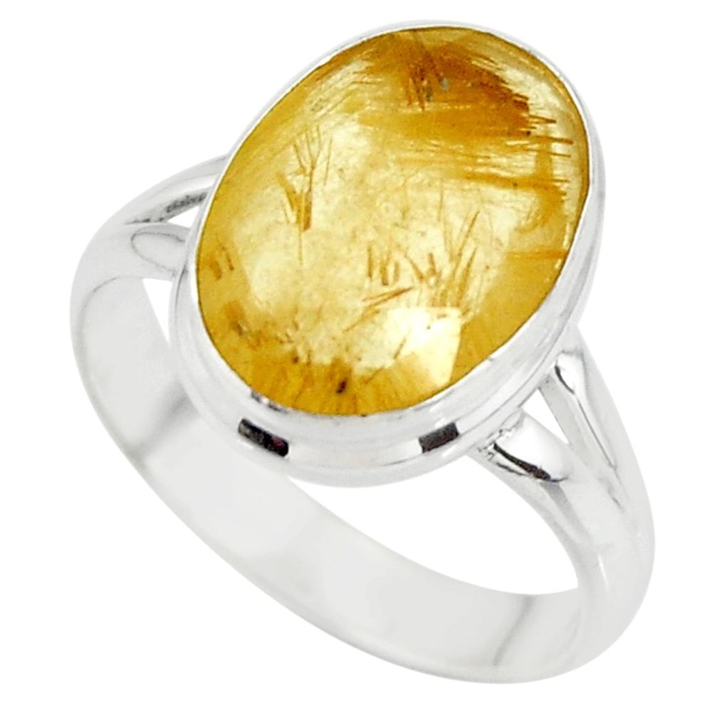 6.70cts solitaire faceted golden rutile 925 sterling silver ring size 7.5 r51303