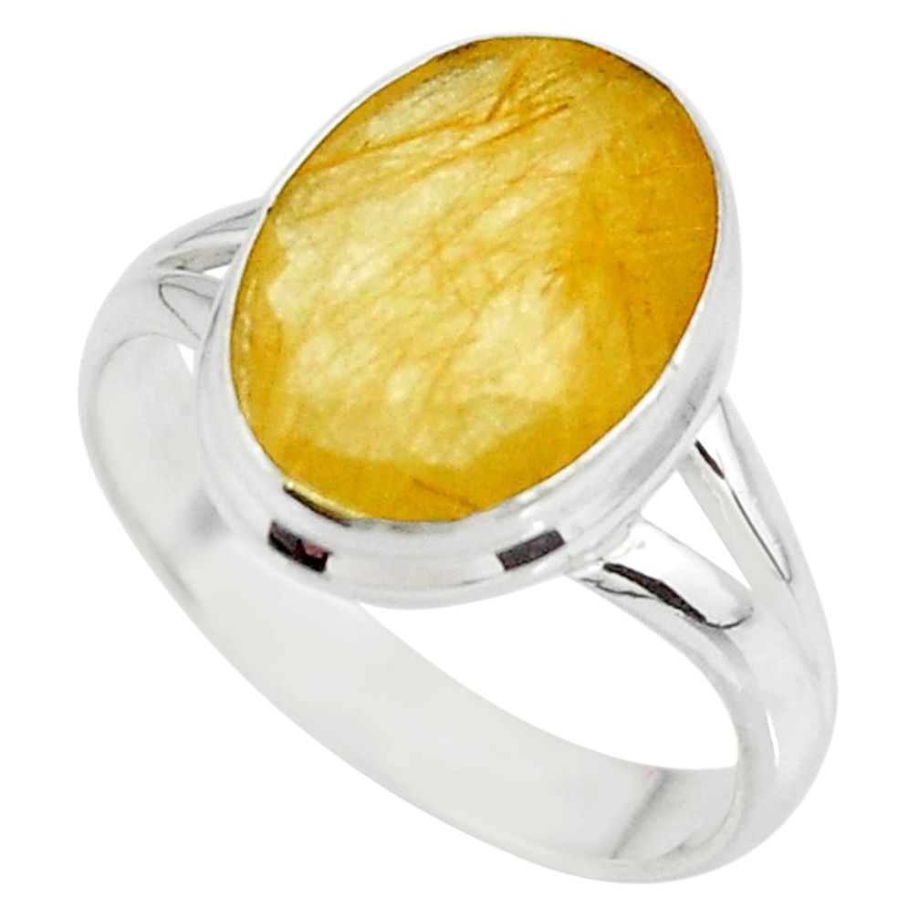 6.72cts solitaire faceted golden rutile 925 sterling silver ring size 8.5 r51316