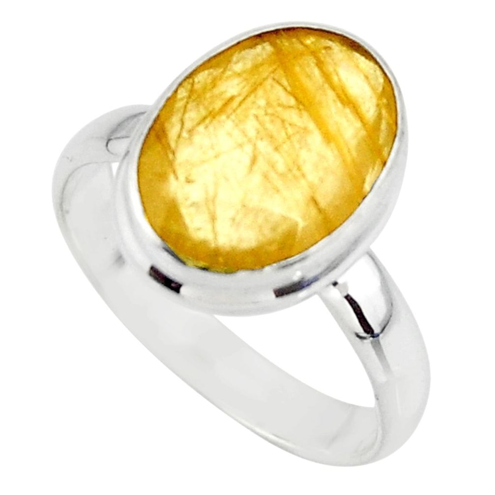 6.72cts solitaire faceted golden rutile 925 sterling silver ring size 8.5 r51318
