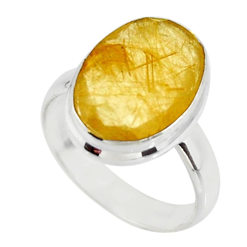 6.04cts solitaire faceted golden rutile 925 sterling silver ring size 6 r51317