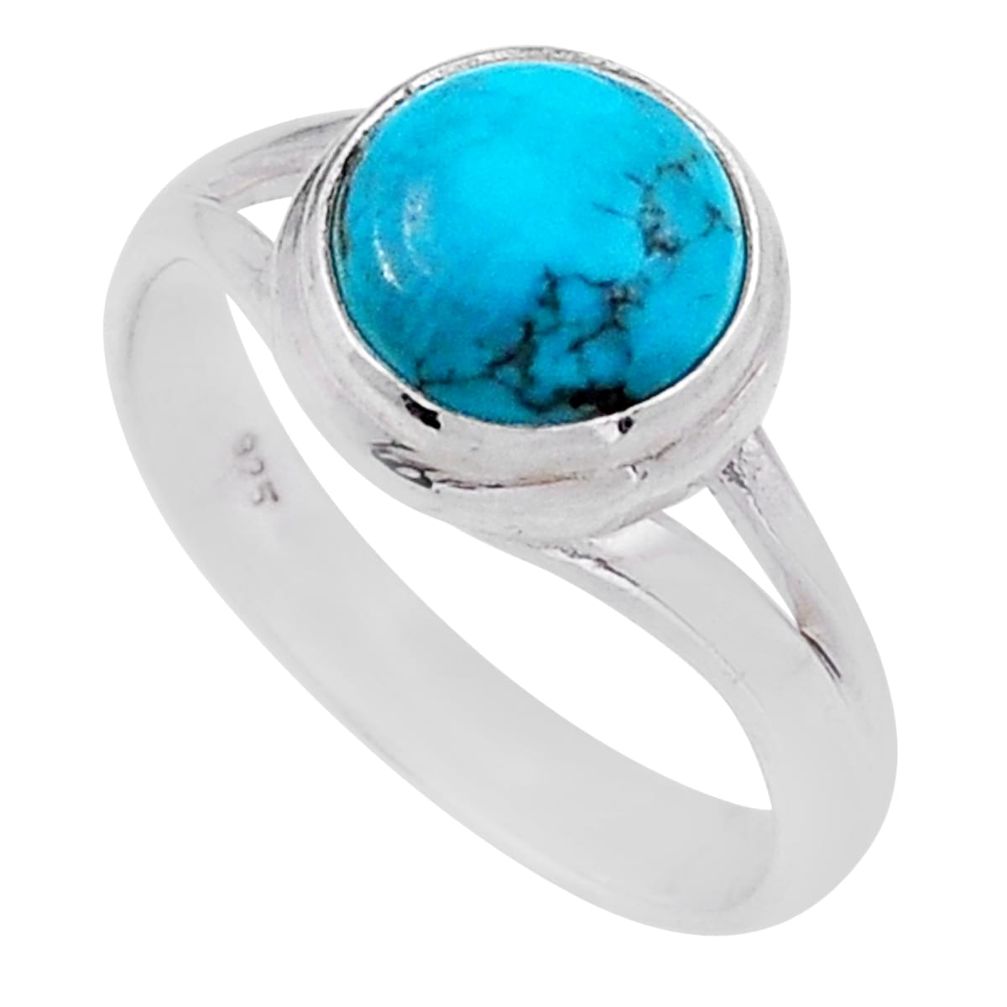 4.84cts solitaire fine blue turquoise 925 sterling silver ring size 7.5 n50050