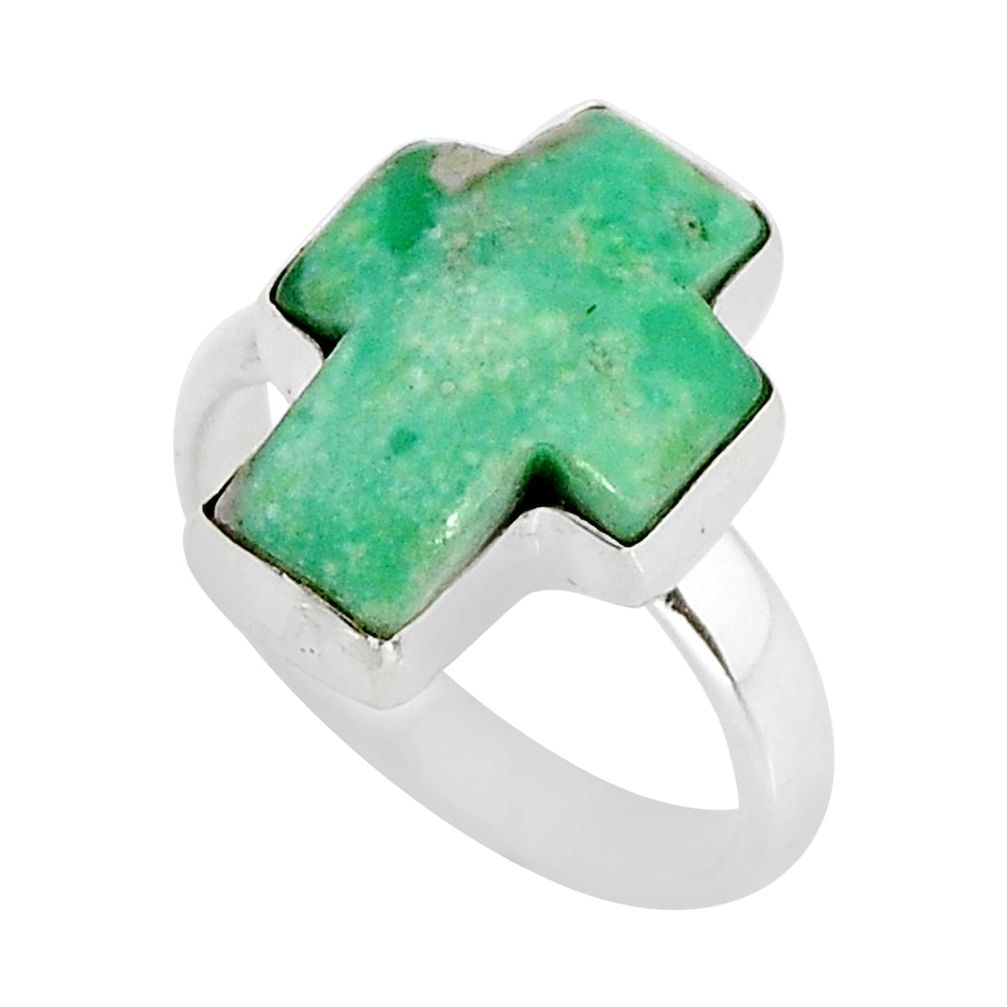 7.70cts solitaire fine green turquoise 925 silver cross ring size 7.5 y77658