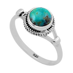2.21cts solitaire fine green turquoise 925 sterling silver ring size 7.5 n47741