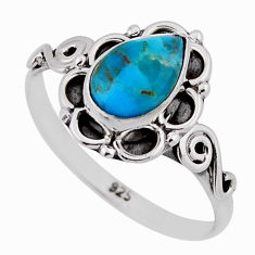 2.17cts solitaire fine green turquoise pear sterling silver ring size 9 n37602