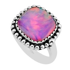 4.38cts solitaire fine volcano aurora opal cushion silver ring size 6.5 y62342