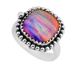 4.34cts solitaire fine volcano aurora opal cushion silver ring size 6.5 y62355