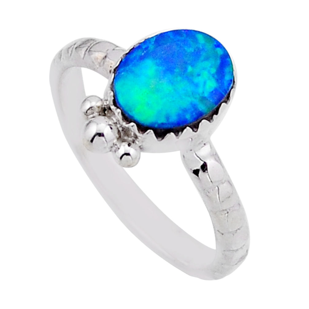1.84cts solitaire fine volcano aurora opal oval 925 silver ring size 7 n53908