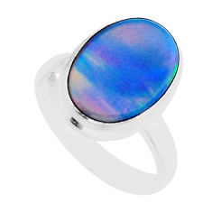 3.63cts solitaire fine volcano aurora opal oval 925 silver ring size 6.5 y62349