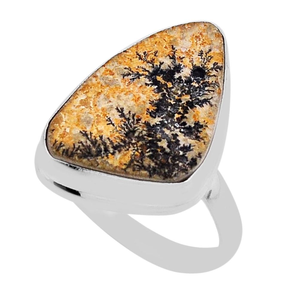13.36cts solitaire germany psilomelane dendrite 925 silver ring size 10 n39953