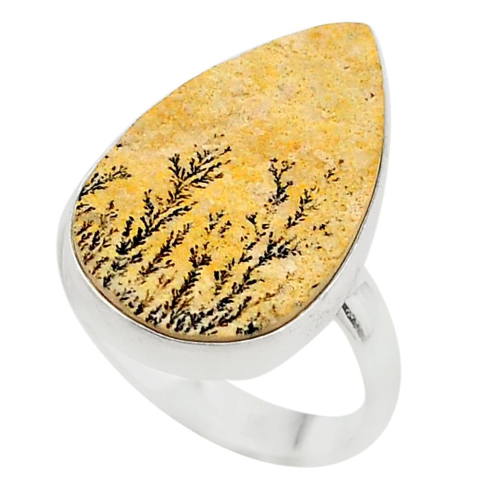 13.70cts solitaire germany psilomelane dendrite 925 silver ring size 9 t59130