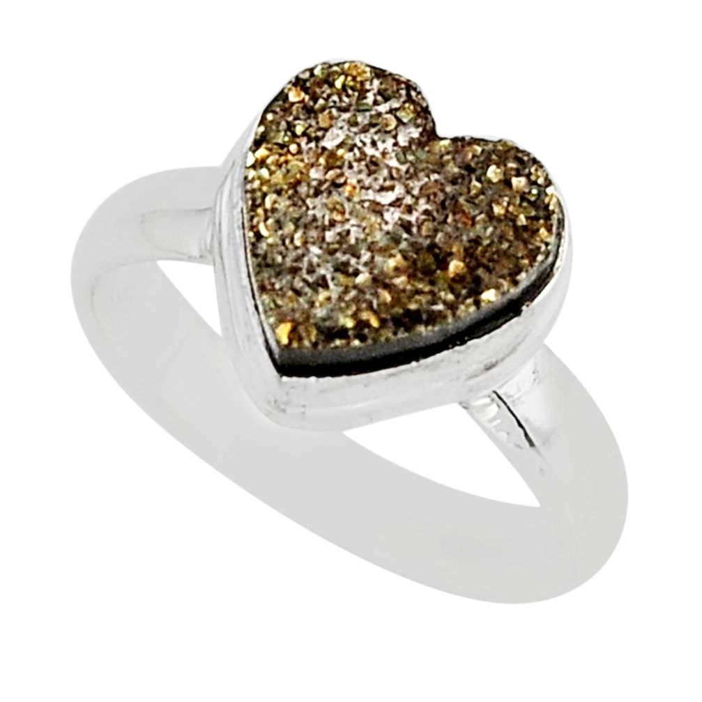 5.12cts solitaire golden druzy heart 925 sterling silver ring size 7 y55311