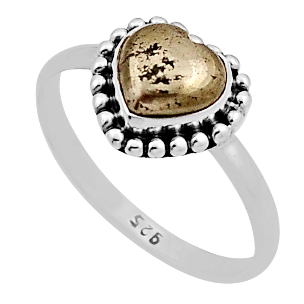3.30cts solitaire golden pyrite in magnetite heart silver ring size 9.5 n18077