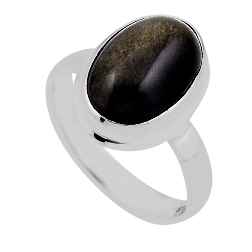6.22cts solitaire golden sheen black obsidian 925 silver ring size 7.5 n22216